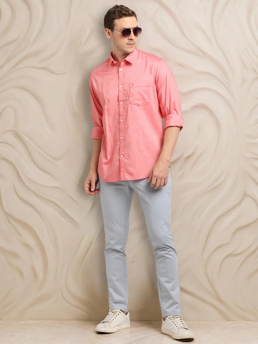 Indian Terrain Men's Regular Fit Full Sleeve Solid Red Shirt